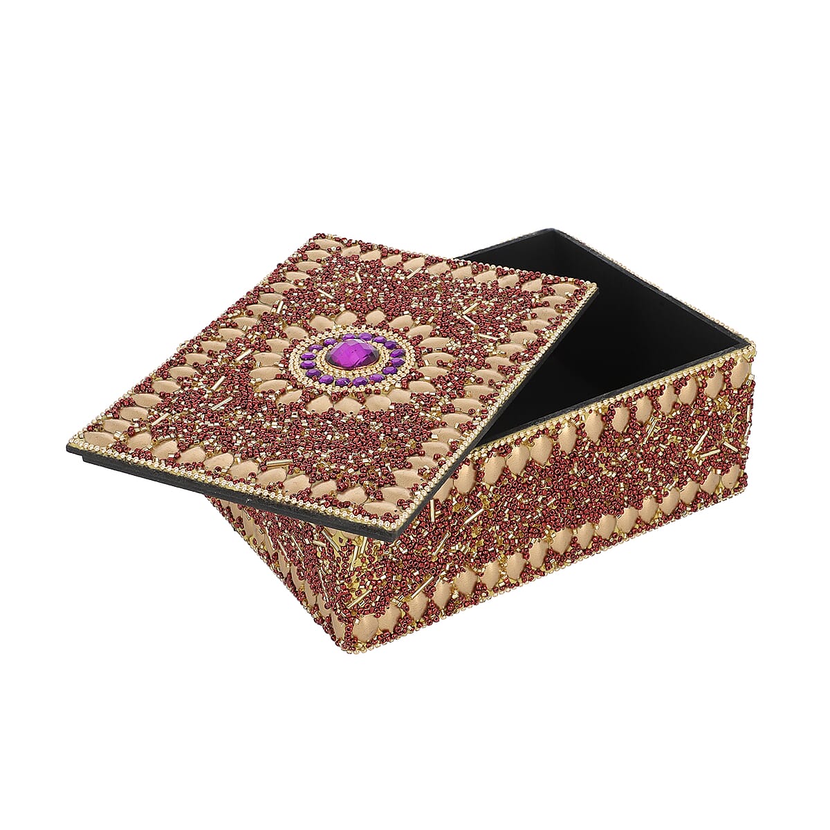 Golden Charm Beaded Handcrafted Multipurpose Jewelry Box image number 4
