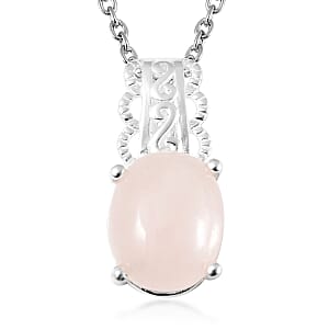 Galilea Rose Quartz Pendant in Sterling Silver with Stainless Steel Necklace 20 Inches 3.15 ctw
