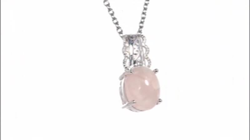 Galilea Rose Quartz Pendant Necklace 20 Inches in Sterling Silver and Stainless Steel 3.50 ctw