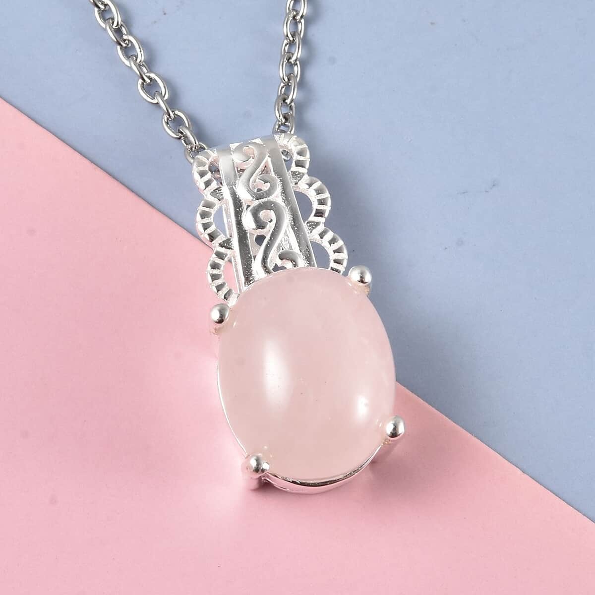 Galilea Rose Quartz Pendant in Sterling Silver with Stainless Steel Necklace 20 Inches 3.15 ctw image number 1