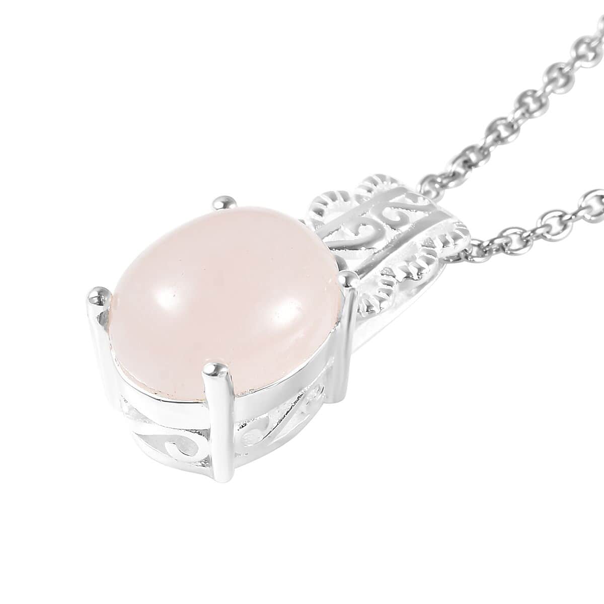 Galilea Rose Quartz Pendant in Sterling Silver with Stainless Steel Necklace 20 Inches 3.15 ctw image number 3