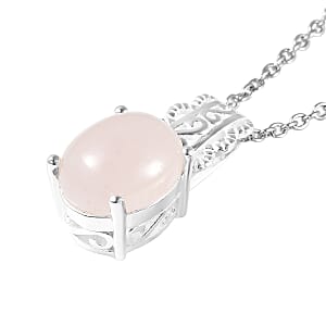 Galilea Rose Quartz Pendant in Sterling Silver with Stainless Steel Necklace 20 Inches 3.15 ctw