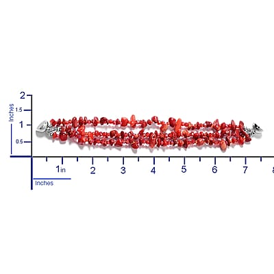 Multi Wear Coral, Seed Beaded Earrings, Multi Wear Triple Strand Bracelet (8 in) and Necklace (20.00 In) in Silvertone