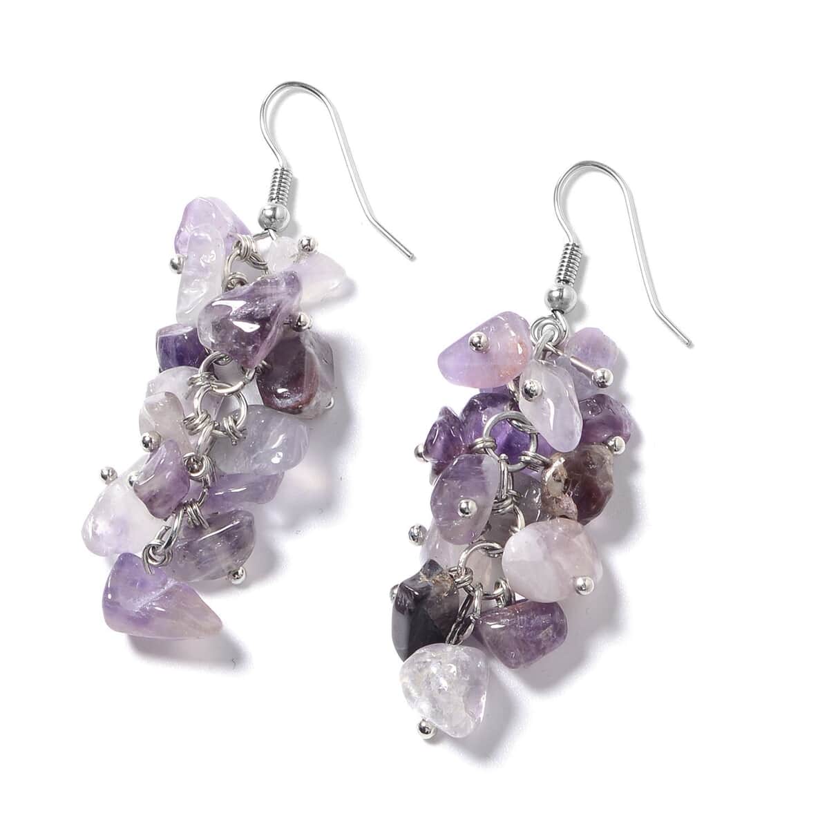 Multi Wear Amethyst, Seed Beaded Earrings, Triple Strand Magnetic Clasp Bracelet (8 In) and Necklace (20.00 In) in Silvertone 466.50 ctw image number 5