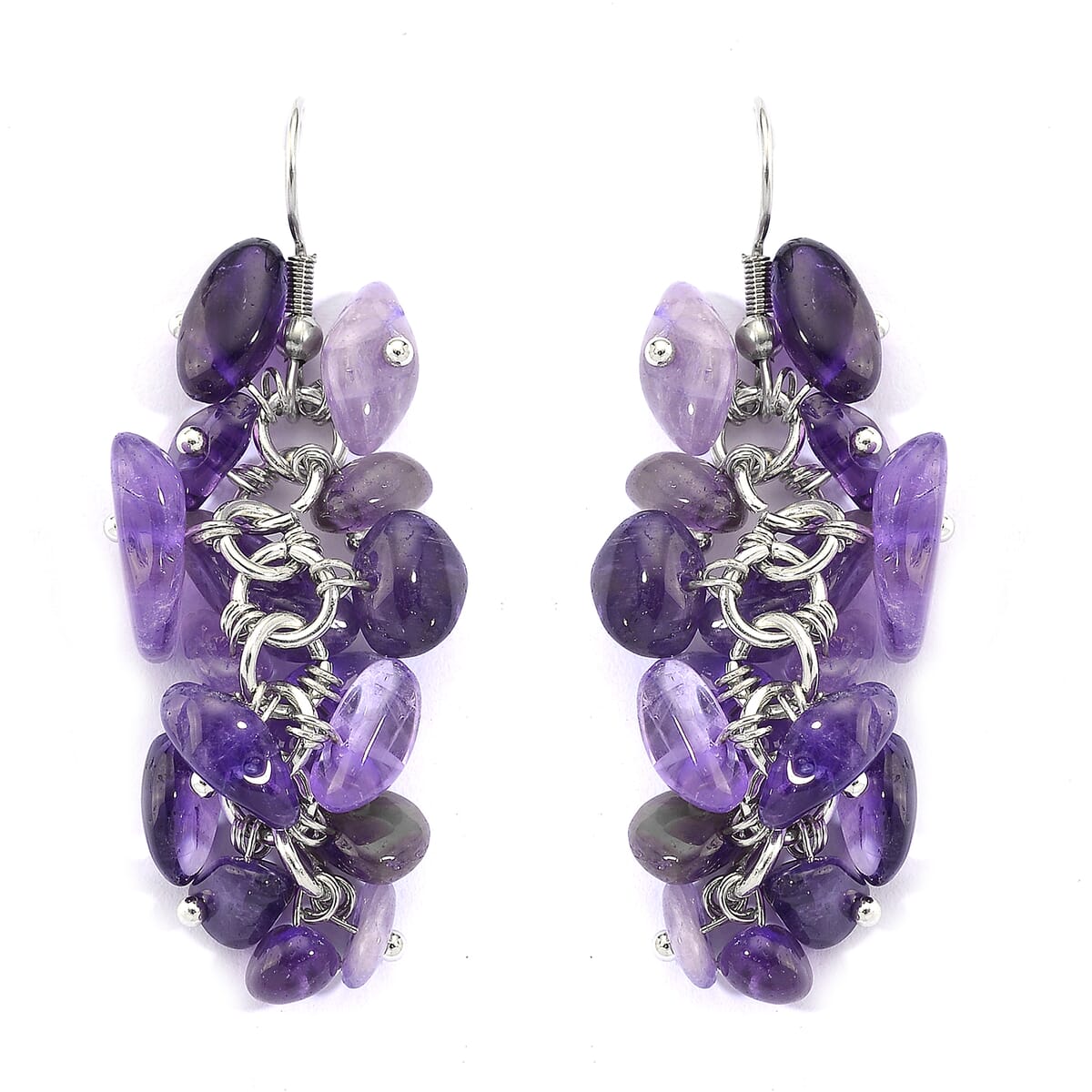 Multi Wear Amethyst, Seed Beaded Earrings, Triple Strand Magnetic Clasp Bracelet (8 In) and Necklace (20.00 In) in Silvertone 466.50 ctw image number 7