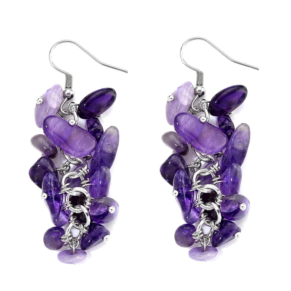 Multi Wear Amethyst, Seed Beaded Earrings, Triple Strand Magnetic Clasp Bracelet (8 In) and Necklace (20.00 In) in Silvertone 466.50 ctw image number 8
