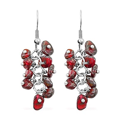 Multi Wear Indian Garnet, Seed Bead Earrings, Triple Strand Magnetic Clasp Bracelet 8 In and Magnetic Clasp Necklace 20 In in Silvertone 404.50 ctw