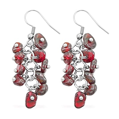 Multi Wear Indian Garnet, Seed Bead Earrings, Triple Strand Magnetic Clasp Bracelet 8 In and Magnetic Clasp Necklace 20 In in Silvertone 404.50 ctw