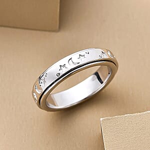 Moon star Fidget Spinner Ring for Anxiety in Platinum Over Sterling Silver 4.50 Grams