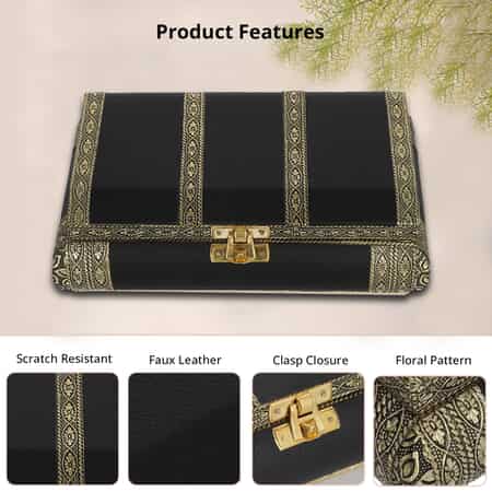 Black Faux Leather Oxidized Jewelry Box with Scratch Protection Interior image number 2