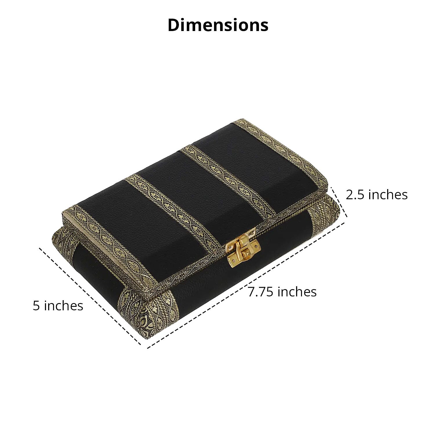 Black Faux Leather Oxidized Jewelry Box with Scratch Protection Interior