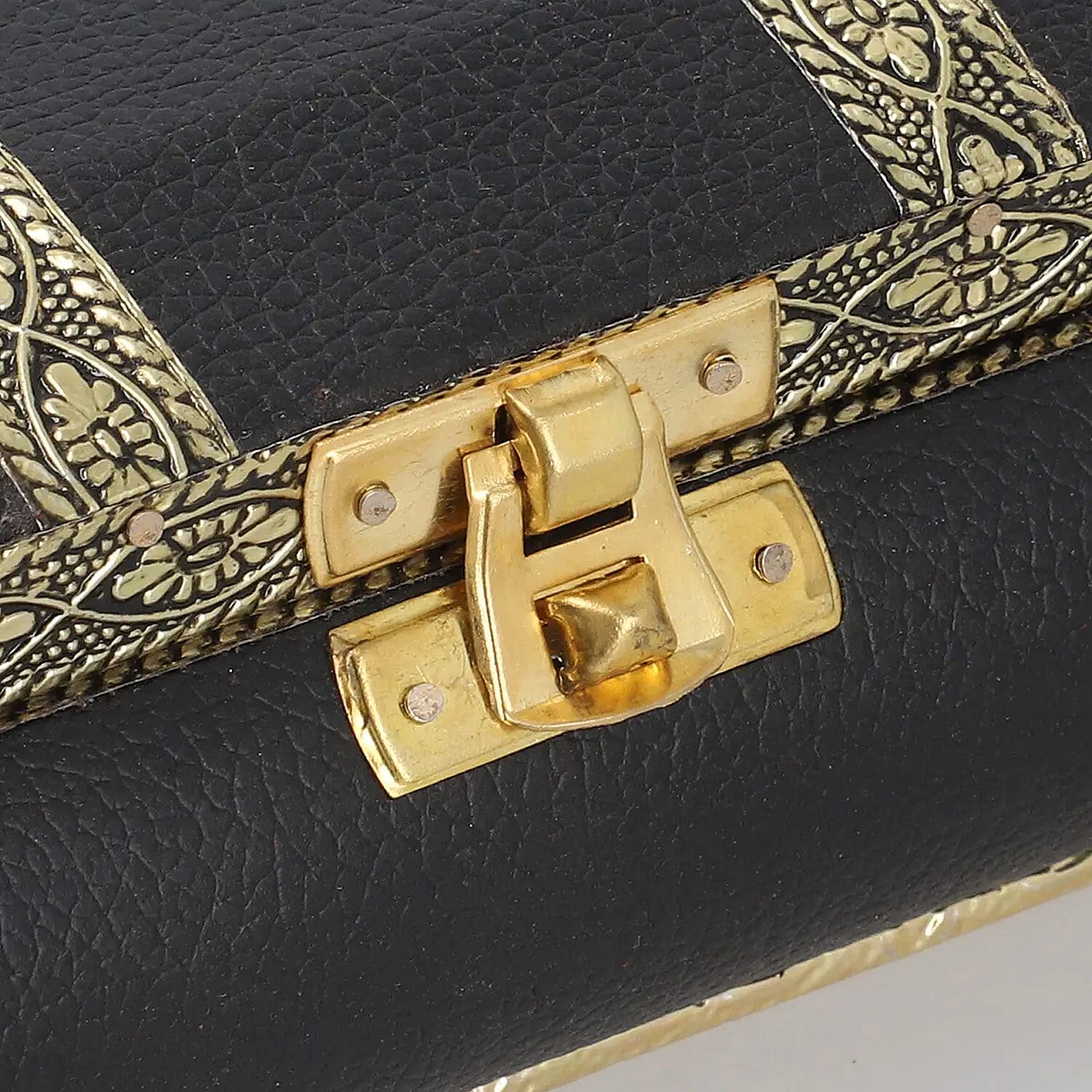 Black Faux Leather Oxidized Jewelry Box with Scratch Protection Interior