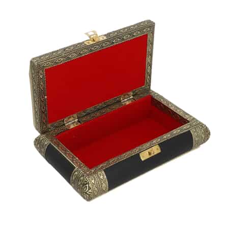 Black Faux Leather Oxidized Jewelry Box with Scratch Protection Interior image number 6
