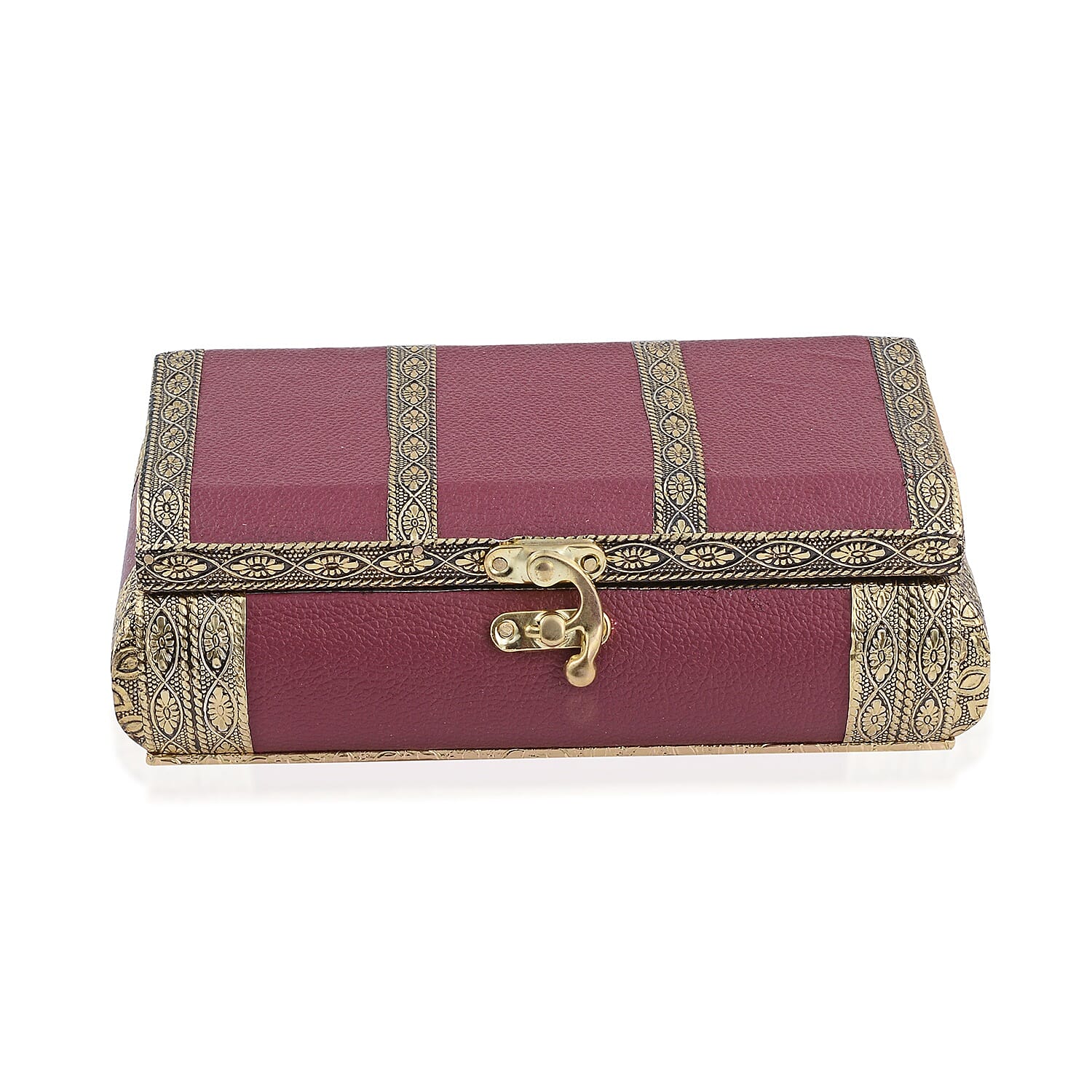 Burgundy Faux Leather Oxidized Jewelry Box with Scratch Protection Interior | Jewelry Storage Box for Women | Travel Jewelry Case | Jewelry Organizer