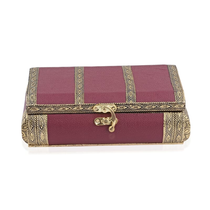 Burgundy Faux Leather Oxidized Jewelry Box with Scratch Protection Interior | Jewelry Storage Box for Women | Travel Jewelry Case | Jewelry Organizer