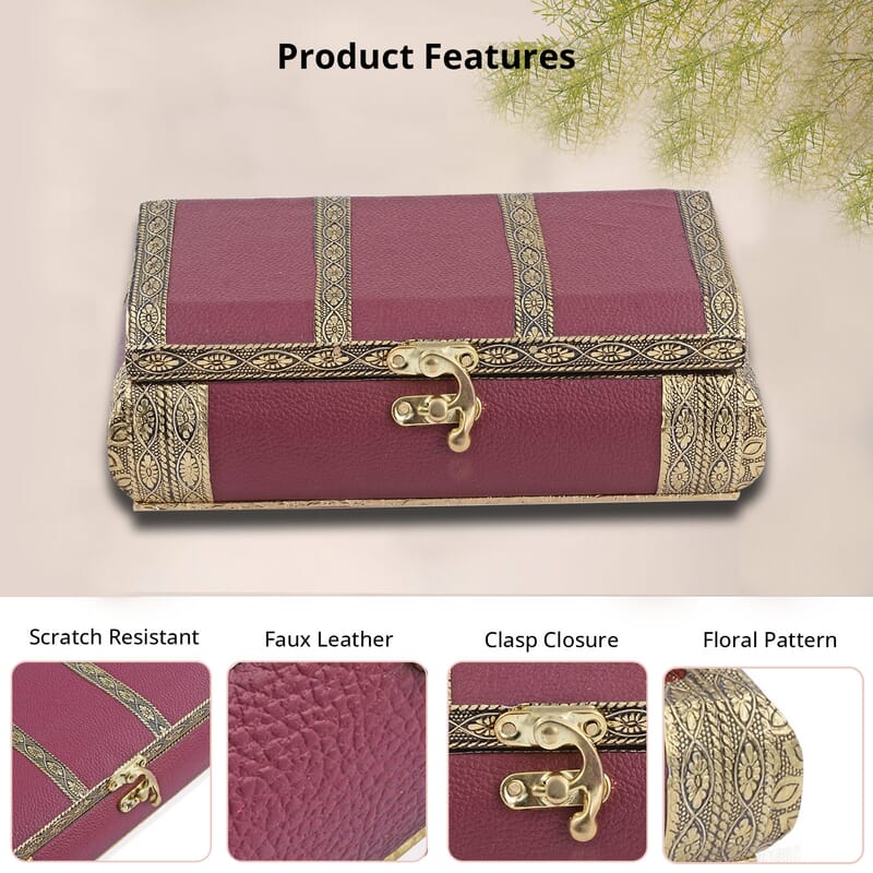 Burgundy Faux Leather Oxidized Jewelry Box with Scratch Protection Interior | Jewelry Storage Box for Women | Travel Jewelry Case | Jewelry Organizer