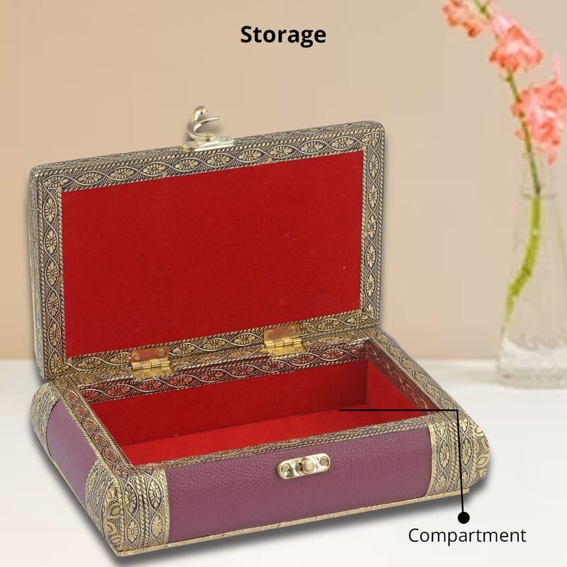 Burgundy Faux Leather Oxidized Jewelry Box with Scratch Protection Interior | Jewelry Storage Box for Women | Travel Jewelry Case | Jewelry Organizer