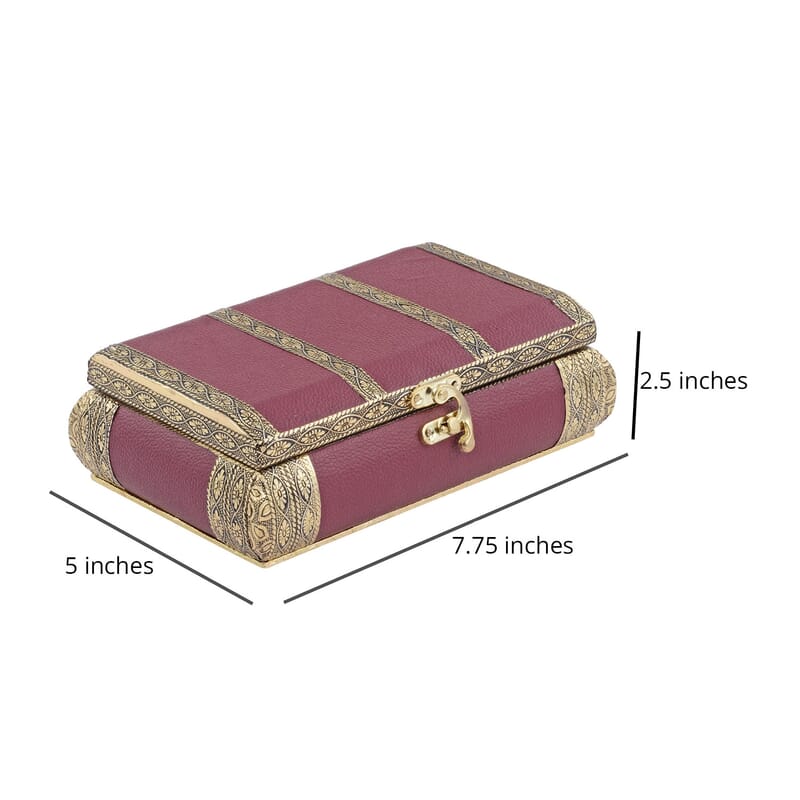 Burgundy Faux Leather Oxidized Jewelry Box with Scratch Protection Interior | Jewelry Storage Box for Women | Travel Jewelry Case | Jewelry Organizer