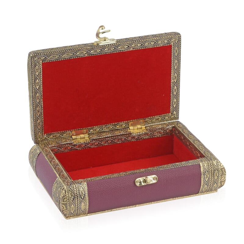 Burgundy Faux Leather Oxidized Jewelry Box with Scratch Protection Interior | Jewelry Storage Box for Women | Travel Jewelry Case | Jewelry Organizer