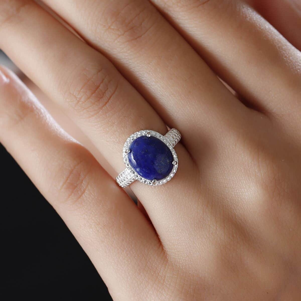 Lapis Lazuli Ring In Sterling Silver, Solitaire Engagement Rings, Fashion Ring For Women (Size 10.0) 6.25 ctw image number 1