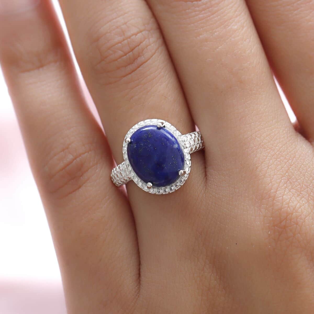Lapis Lazuli Ring In Sterling Silver, Solitaire Engagement Rings, Fashion Ring For Women (Size 10.0) 6.25 ctw image number 2
