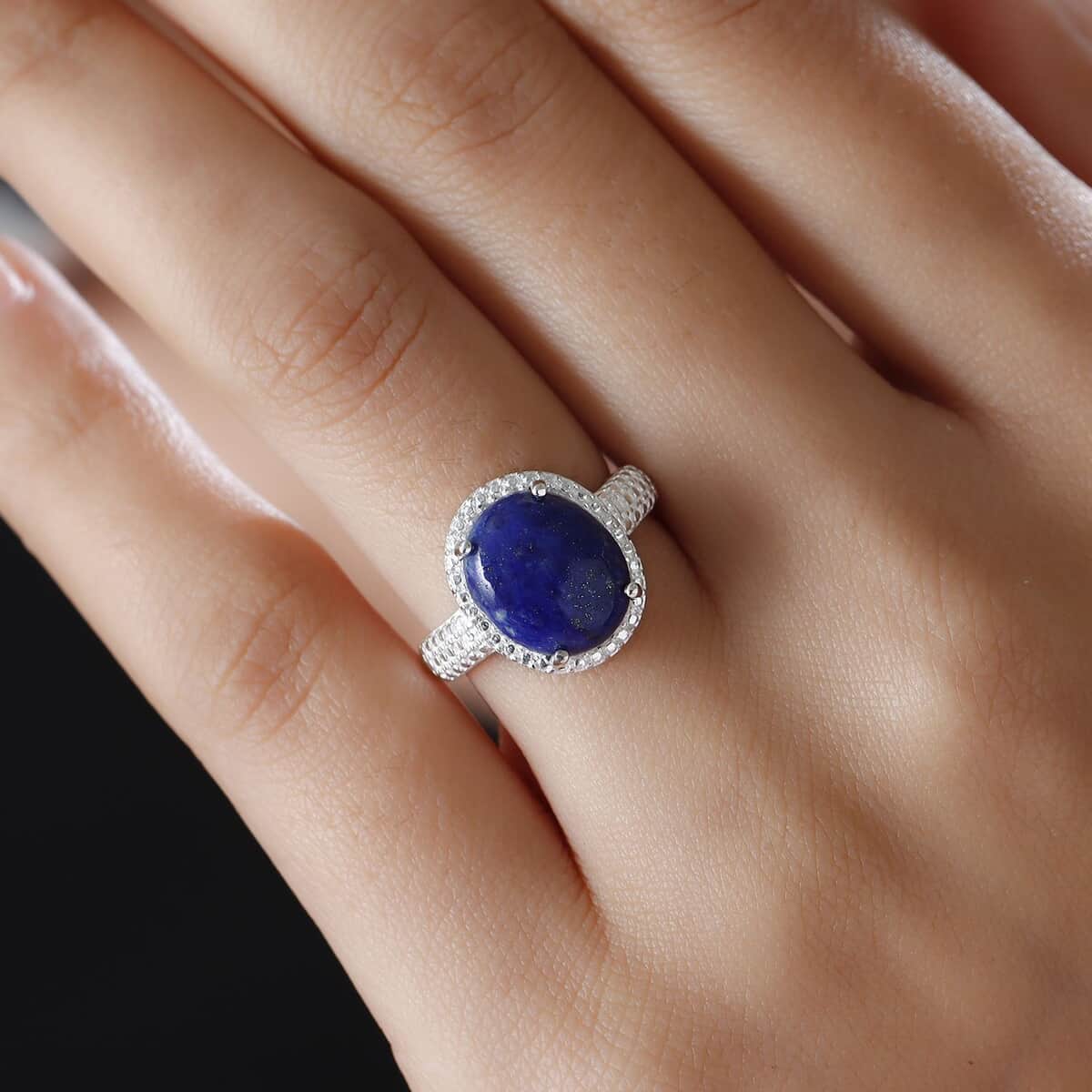 Lapis Lazuli Ring In Sterling Silver, Solitaire Engagement Rings, Fashion Ring For Women (Size 6.0) 5.85 ctw image number 1