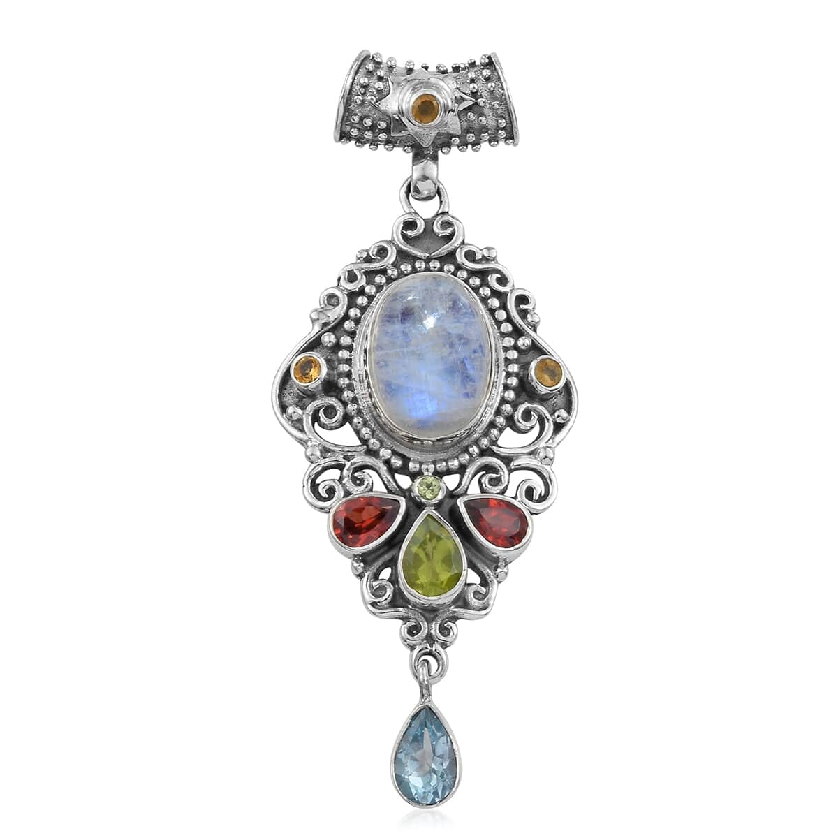 Artisan Crafted Kuisa Rainbow Moonstone and Multi Gemstone Pendant in Sterling Silver 10.30 ctw image number 0
