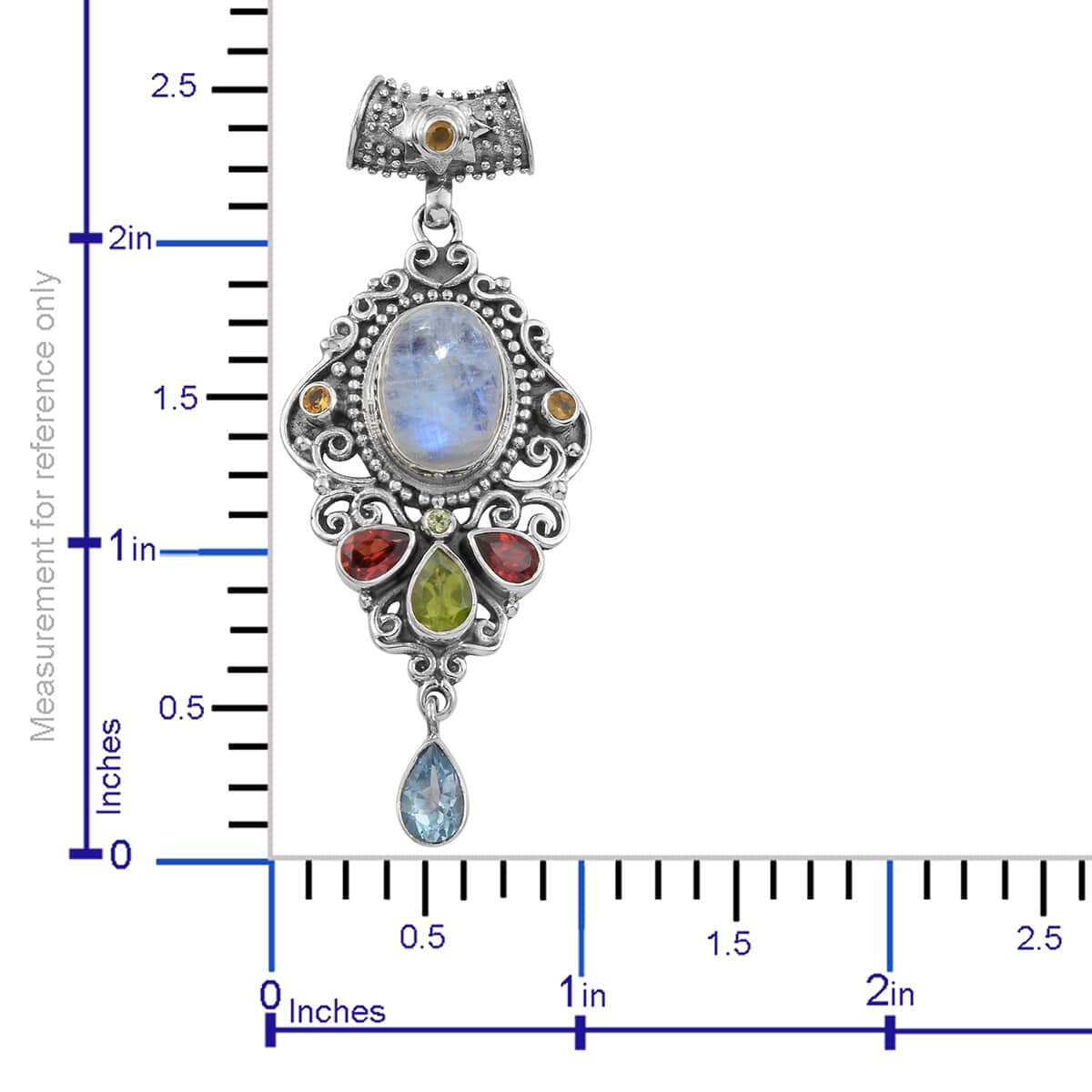 Artisan Crafted Kuisa Rainbow Moonstone and Multi Gemstone Pendant in Sterling Silver 10.30 ctw image number 3