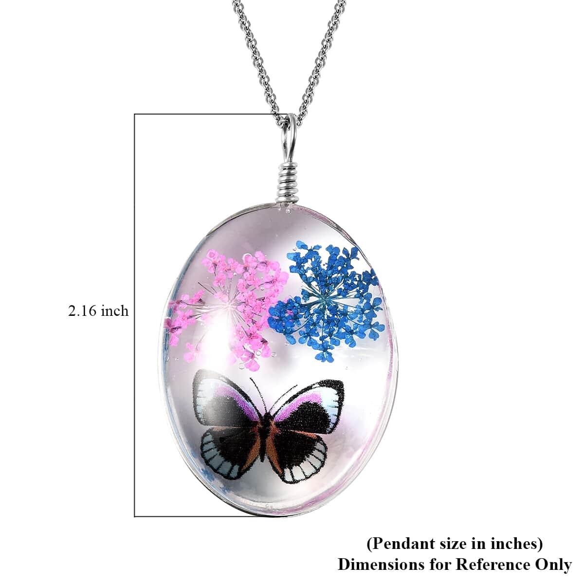 Set of 2 Pressed Flowers Pendant in Silvertone with Stainless Steel Necklace 24 Inches image number 3