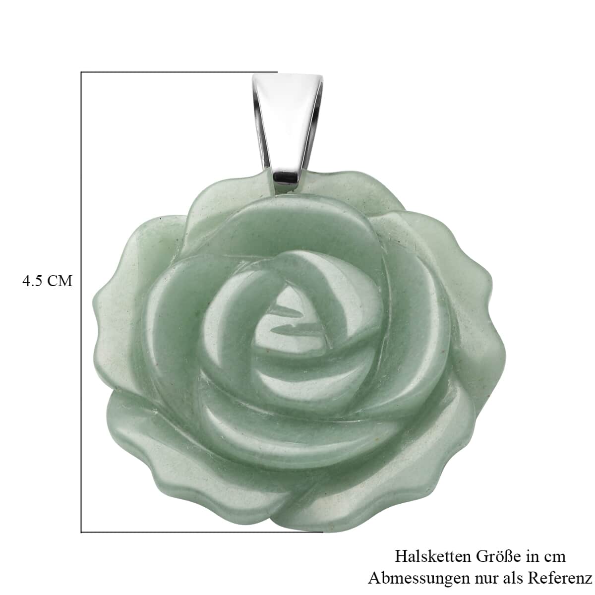Green Aventurine Carved Rose Pendant with Choker Necklace 15 Inches in Stainless Steel 56.00 ctw image number 3