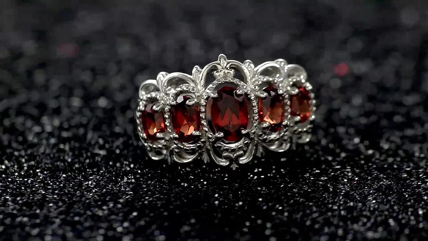 KARIS Mozambique Garnet 5 Stone Ring in Platinum Bond 1.50 ctw