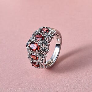 EverTrue Mozambique Garnet 5 Stone Ring in Platinum Bond 1.50 ctw (Size 10.0)