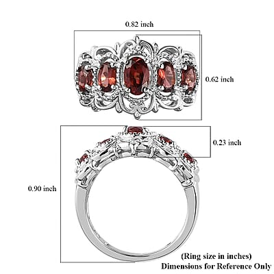 EverTrue Mozambique Garnet 1.65 ctw 5 Stone Ring in Platinum Bond (Size 10.0)