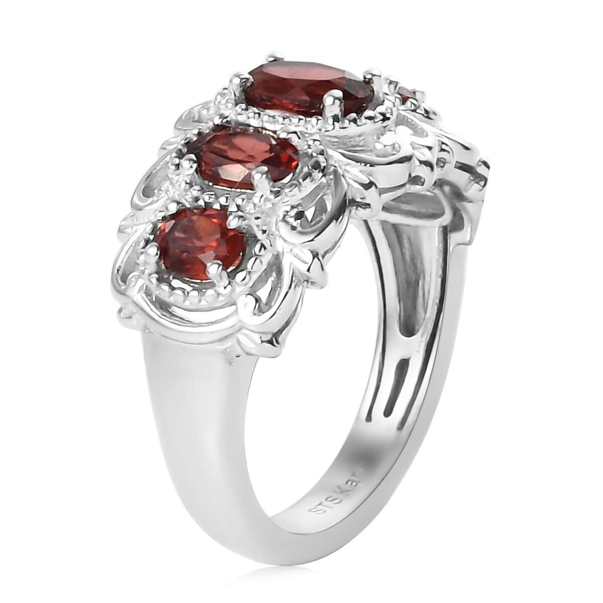Karis Mozambique Garnet Ring in Platinum Bond, Five Stone Ring For Women, Engagement Rings 1.50 ctw (Size 10) image number 5