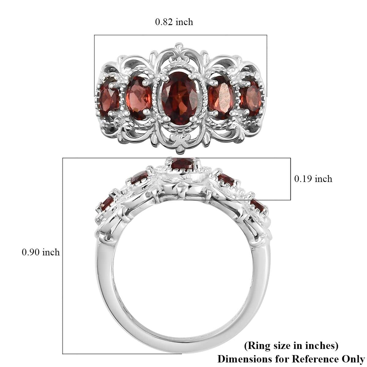 Karis Mozambique Garnet Ring in Platinum Bond, Five Stone Ring For Women, Engagement Rings 1.50 ctw (Size 10) image number 7