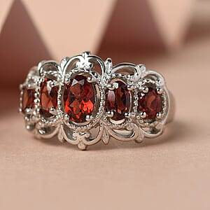 EverTrue Mozambique Garnet 5 Stone Ring in Platinum Bond 1.50 ctw (Size 5.0)