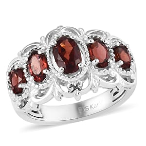Karis Mozambique Garnet 1.50 ctw Ring in Platinum Bond, Five Stone Ring For Women, Engagement Rings (Size 6.0)