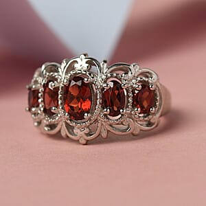 EverTrue Mozambique Garnet 5 Stone Ring in Platinum Bond 1.50 ctw (Size 6.0)