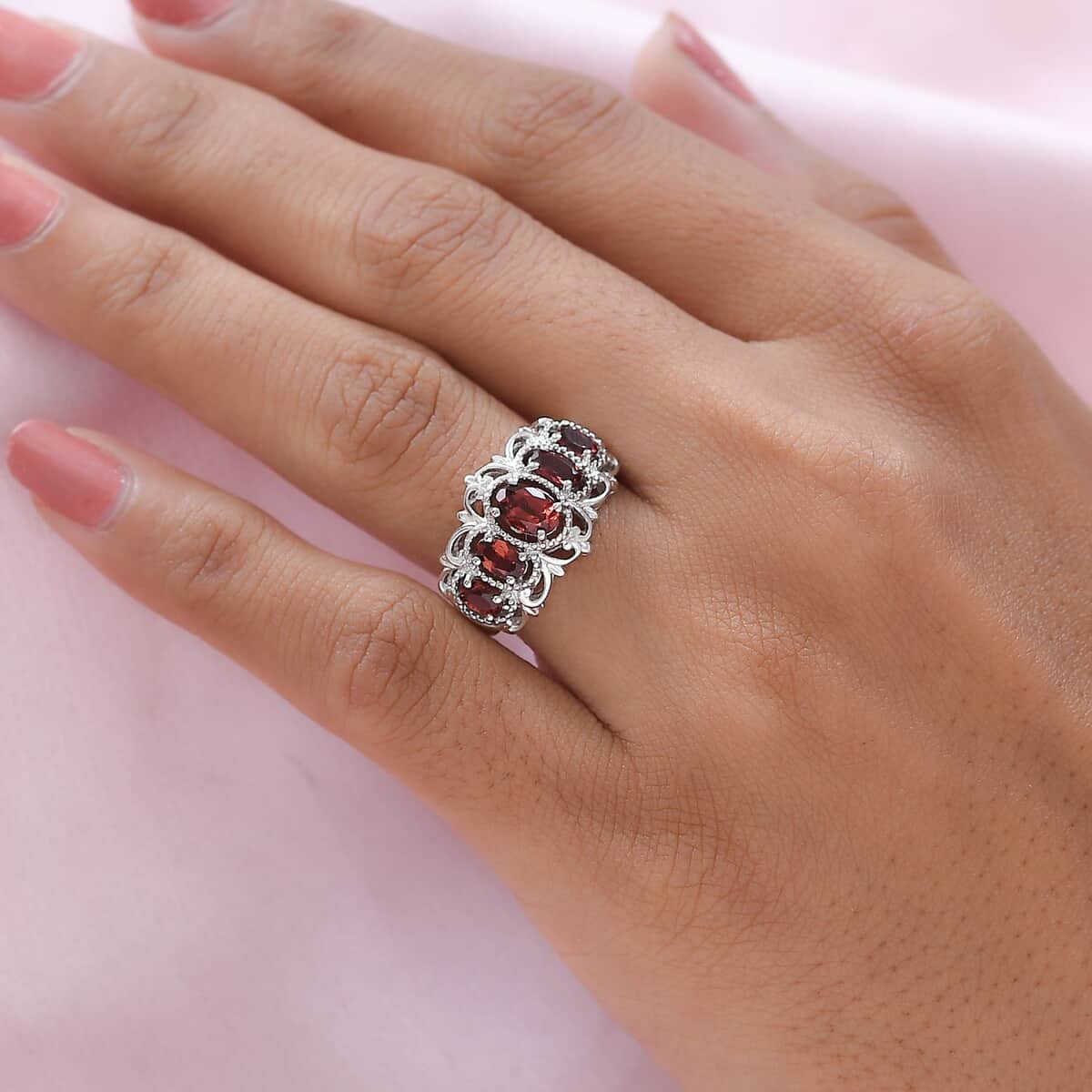 Karis Mozambique Garnet Ring in Platinum Bond, Five Stone Ring For Women, Engagement Rings 1.50 ctw (Size 7.0) image number 3