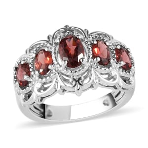 Karis Mozambique Garnet 1.50 ctw Ring in Platinum Bond, Five Stone Ring For Women, Engagement Rings (Size 8.0)