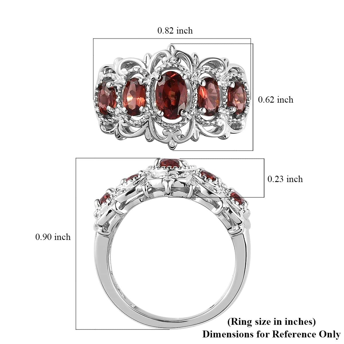 Karis Mozambique Garnet Ring in Platinum Bond, Five Stone Ring For Women, Engagement Rings 1.50 ctw (Size 9.0) image number 6