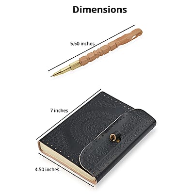 Handcrafted Floral Embossed 100% Genuine Leather Journal with Wooden Pen