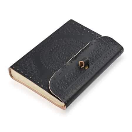 Handcrafted Floral Embossed 100% Genuine Leather Journal with Wooden Pen image number 4