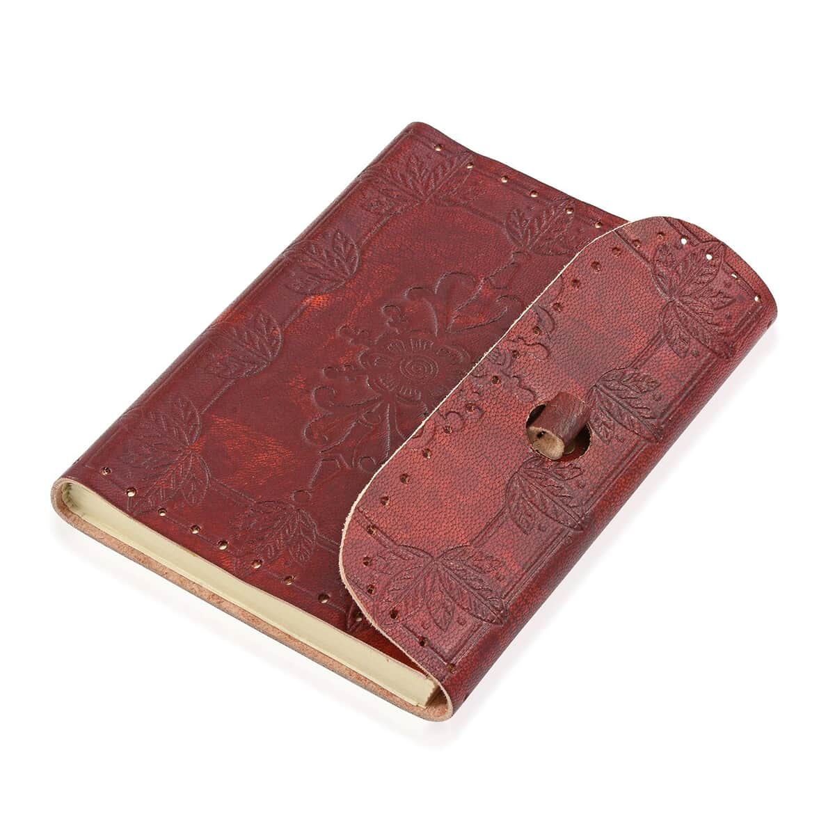 Handcrafted Floral Embossed 100% Genuine Leather Journal with Wooden Pen image number 4