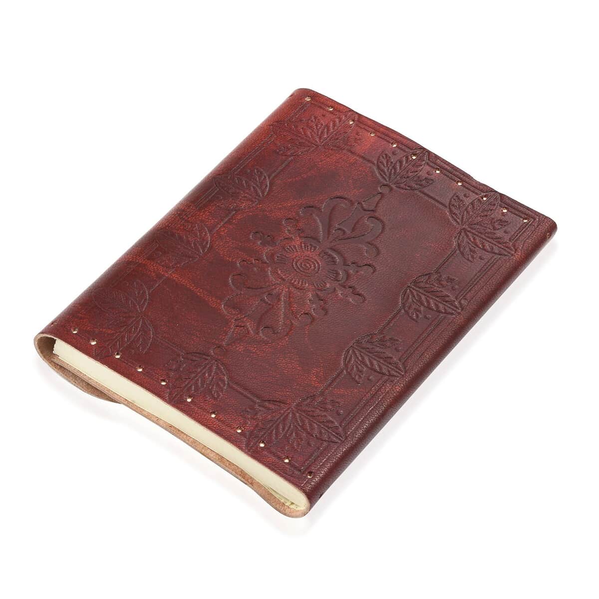 Handcrafted Floral Embossed 100% Genuine Leather Journal with Wooden Pen image number 6
