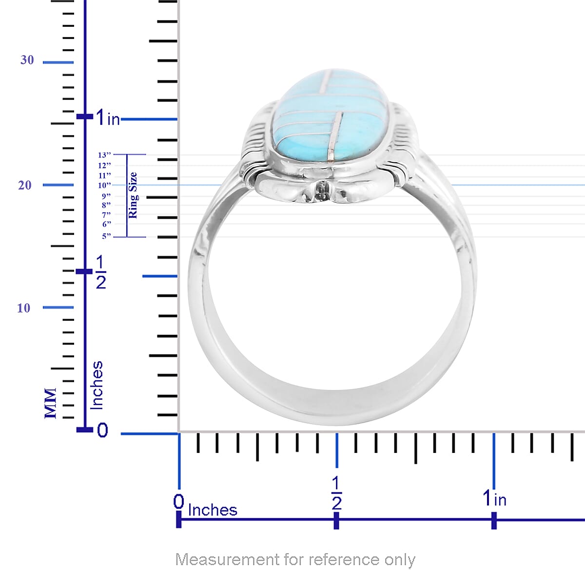 Santa Fe Style Kingman Turquoise Ring in Sterling Silver (Size 10.0) 7.80 Grams 7.50 ctw