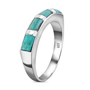 Santa Fe Style Kingman Turquoise 1.00 ctw Ring in Sterling Silver,Band Ring,Boho Western Turquoise Jewelry for Women