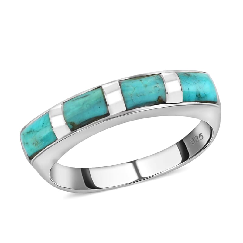 Santa Fe Style Kingman Turquoise 1.00 ctw Ring in Sterling Silver, Band Ring, Boho Western Turquoise Jewelry for Women (Size 7.00)