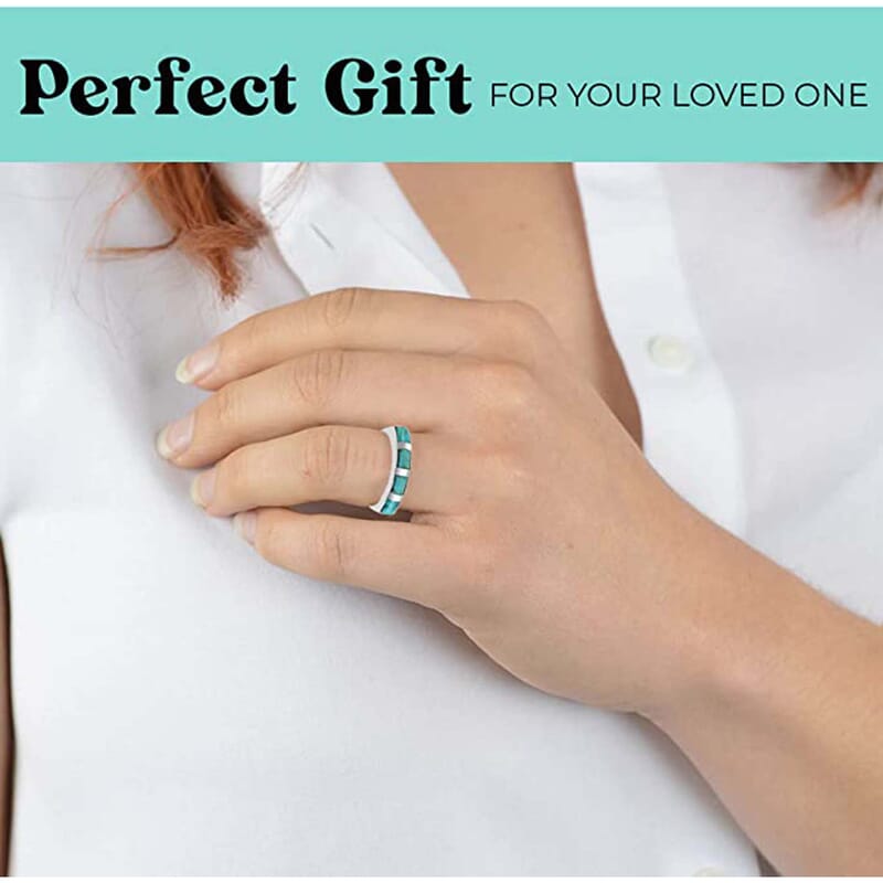 Santa Fe Style Kingman Turquoise 1.00 ctw Ring in Sterling Silver, Band Ring, Boho Western Turquoise Jewelry for Women (Size 7.00)