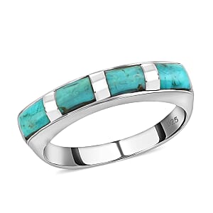 Santa Fe Style Kingman Turquoise Ring in Sterling Silver,Band Ring,Boho Western Turquoise Jewelry for Women 1.00 ctw